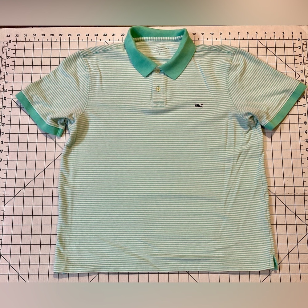 Vineyard Vines Men’s Size Large Seafoam Green Striped‎ Polo Shirt